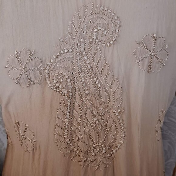 Ombre Embroidered Silk Tunic Cream/Tan/Brown 3/4 Sleeves small/Medium EUC - Picture 7 of 10